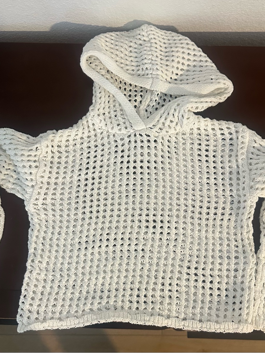 Art Class White Crochet Hooded Open-Knit Sweater